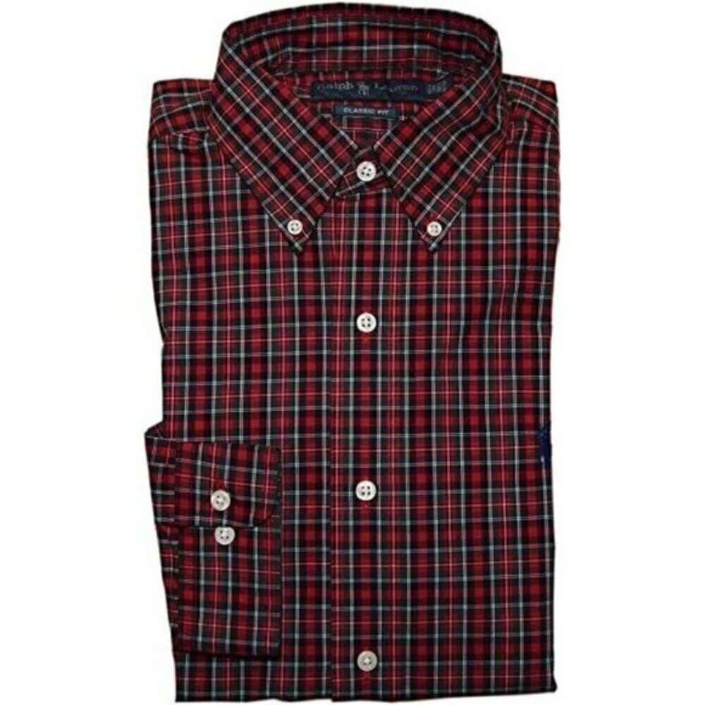 LRL Lauren Ralph Lauren Red Black White Plaid Button Down Shirt Men's 14.5 32/33